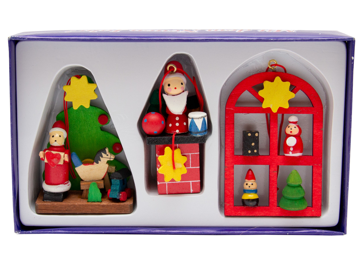 Ялинкові іграшки набір дерев'яні фігурки, 3 шт, 16х9 см, різнокольоровий, дерево, Набір новорічних іграшок (060337), фото 1