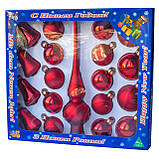 Набір ялинкових іграшок кулі з верхівкою, 19 шт, D5-6 см, червоний, мікс, скло (390212-3), фото 2