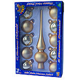 Набір ялинкових іграшок кулі з верхівкою, 11 шт, D6 см, золотистий, скло (390243-2), фото 2