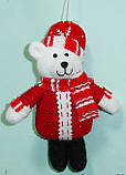 М'яка ялинкова іграшка Ведмідь, 15 см, червоний, текстиль, новорічна фігурка (180523-4), фото 2