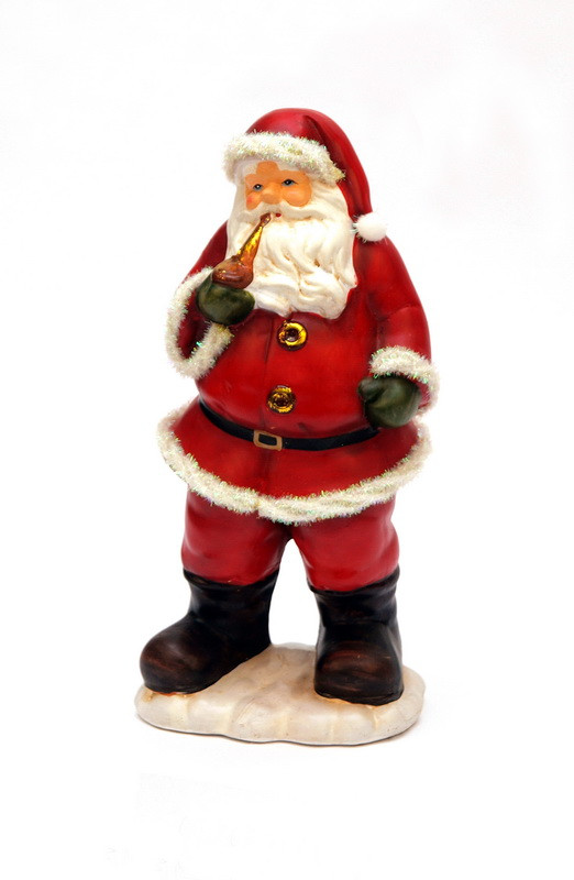 Декоративна новорічна фігурка Дід Мороз з трубкою, 35 см, червоний з білим, полістоун (011773)
