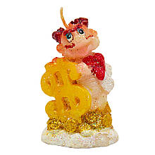Декоративна новорічна свічка Дракон з доларом, 6,5 см, жовтий, віск (441396-1)