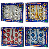 Набір ялинкових іграшок міні-кулі з міні-верхівкою, 15 шт, D3 см, синій, мікс, скло (390748-4), фото 4