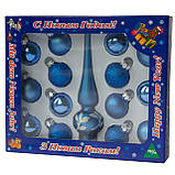 Набір ялинкових іграшок міні-кулі з міні-верхівкою, 15 шт, D3 см, синій, мікс, скло (390748-4), фото 2