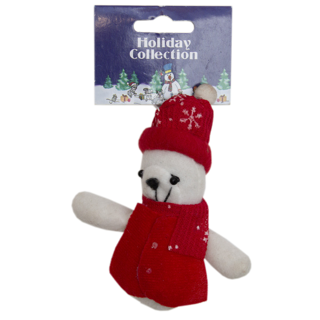 М'яка ялинкова іграшка Червоний ведмідь, 9 см, червоний з білим, текстиль, новорічна фігурка (000388-4), фото 1