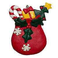 Елочная игрушка Мешок с подарками, 8 см, красный, полистоун, декоративная новогодняя фигурка (000654-6)