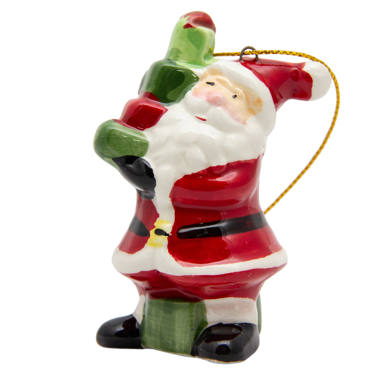 Новорічна ялинкова іграшка фігурка Дід Мороз зі стопкою подарунків, 7,5 см, червоний, кераміка (000173-2), фото 1