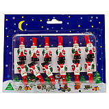 Ялинкові іграшки набір прищіпки Дід Мороз з ялинкою, 12 шт, 19х15 см, червоний, дерево, Набір новорічних іграшок (060382-4), фото 3