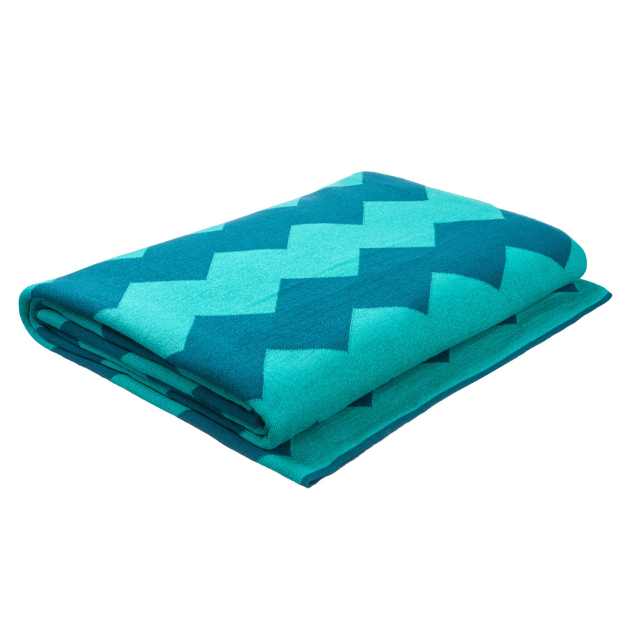 Плед в'язаний Ohaina 220x200 cotton Ocean Blue + Turquoise