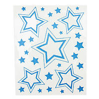 Новогоднее украшение лист с декоративными наклейками звезды, 42х30 см, синий, ПВХ, бумага (070045-1)