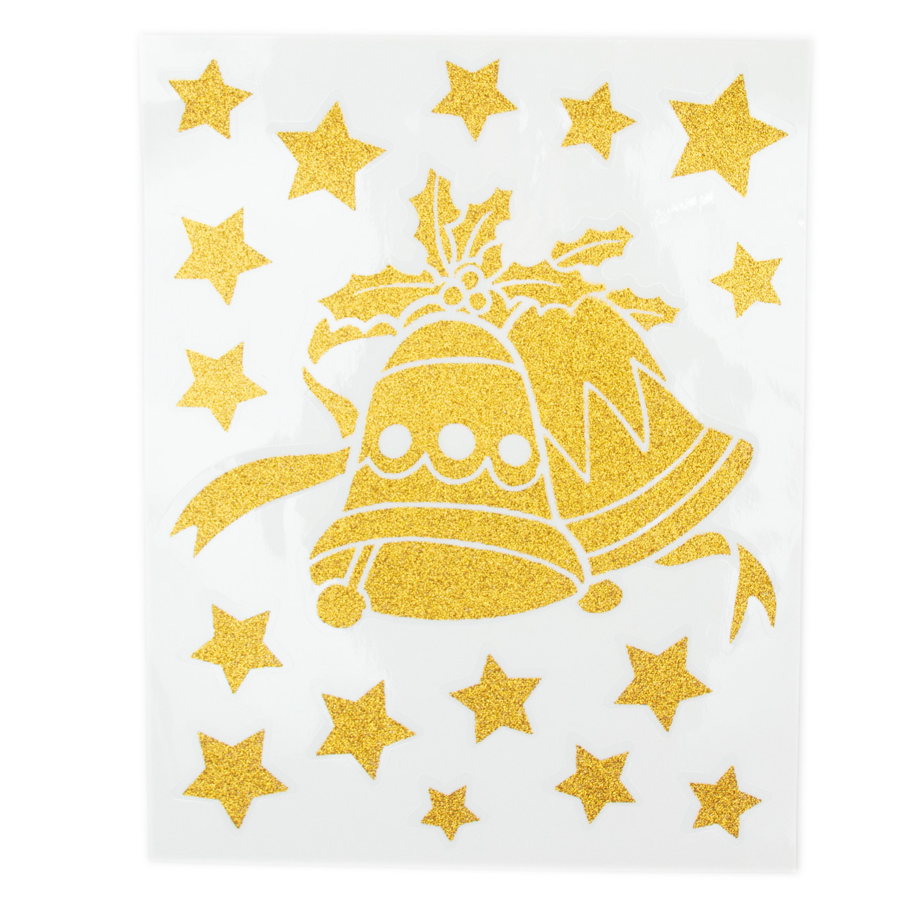 Новорічна прикраса - лист з декоративними наклейками дзвіночки, 42*30 см, золотистий, ПВХ (070045-2)