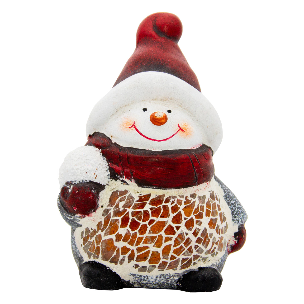 Декоративна новорічна фігурка Сніговик, 6,5х5,5х9,5 см, білий з червоним, кераміка (792030)