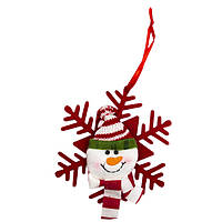 Елочная игрушка мягкая Снежинки Снеговик, 12 см, красный с белым (430451-2)