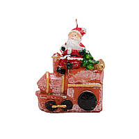 Декоративная новогодняя свечка Дед Мороз на поезде с подарком, 9 см, красный, воск (791132-2)
