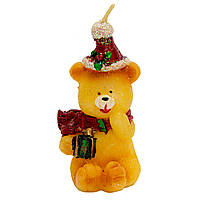 Декоративная новогодняя свечка Медвежонок с подарком, 7,7 см, бежевый, воск (441105-2)