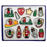 Елочные игрушки, набор деревянные фигурки, 14 шт, 17х14 см, разноцветный, дерево, Набор новогодних игрушек