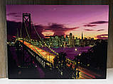 Картина з світловими ефектами нічне місто з сяючими ліхтарями на мосту, 6 LЕD ламп, 30х40 см (940201), фото 3