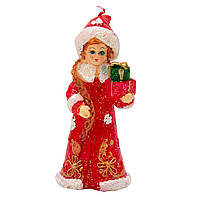 Декоративная новогодняя свечка Снегурочка с подарком, 13,6 см, красный с белым, воск (791026-1)