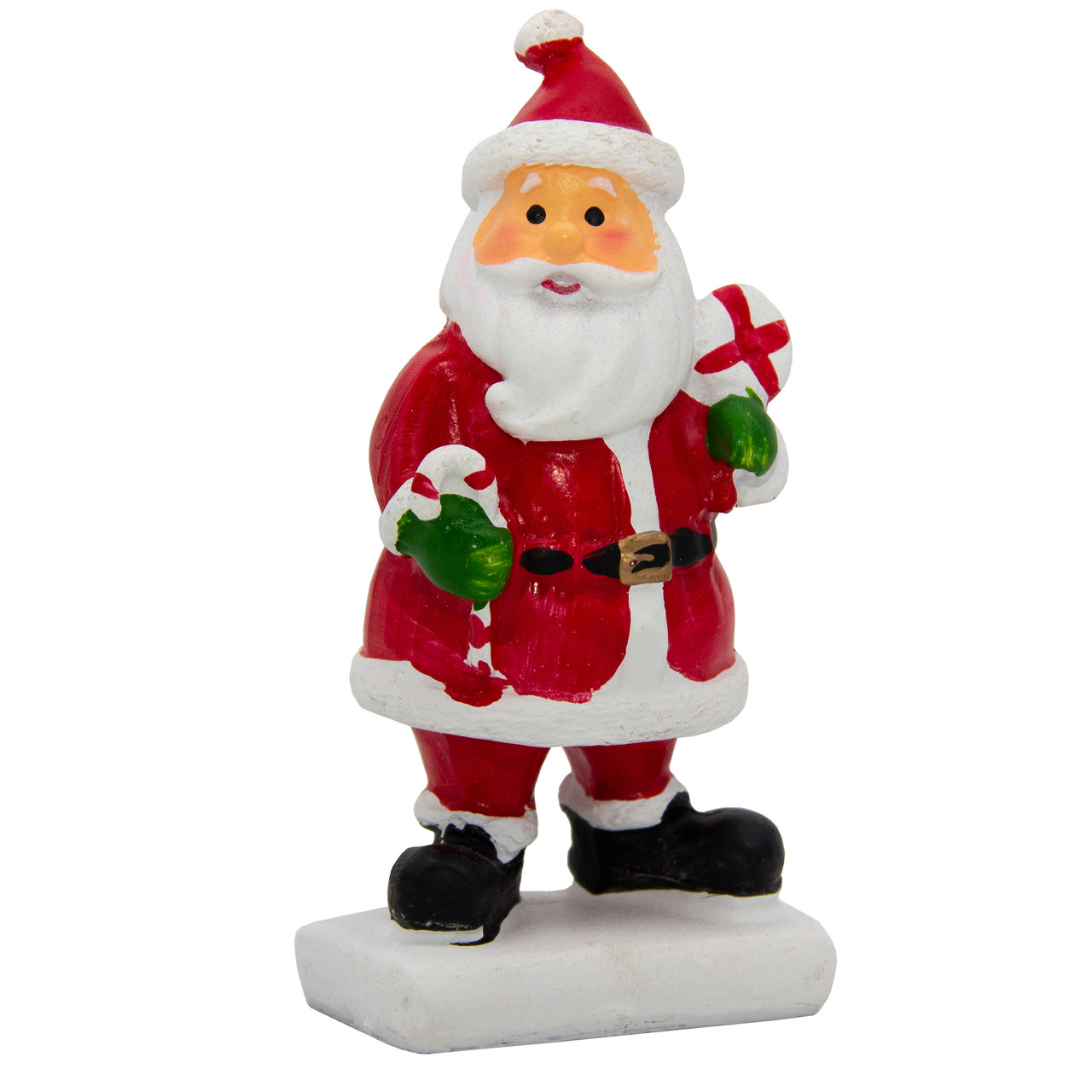 Декоративна новорічна фігурка Дід Мороз з цукеркою, 11 см, червоний з білим, полістоун (001552-6)