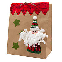 Подарочный пакет новогодний Дед Мороз, 20 х25 см, коричневый, крафтовая бумага (430437-1)