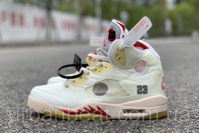 Женские и подростковые баскетбольные кроссовки Air Jordan 5 Retro SP "Off-White" - фото 4 - id-p1226413497