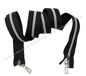 Блискавка спіральна під метал Тип 7 110 см Silver двостороння колір Чорний зубець нікель