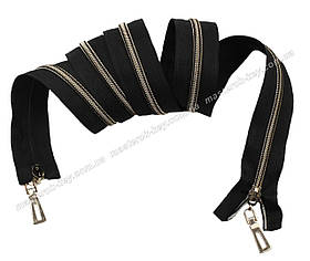 Блискавка спіральна під метал Тип 7 120 см Silver двостороння колір Чорний зубці золото