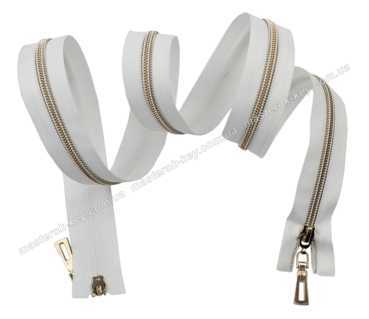 Блискавка спіральна під метал Тип 7 120 см Silver двостороння колір Білий зубець золото, фото 1