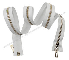 Блискавка спіральна під метал Тип 7 110 см Silver двостороння колір Білий зубець золото