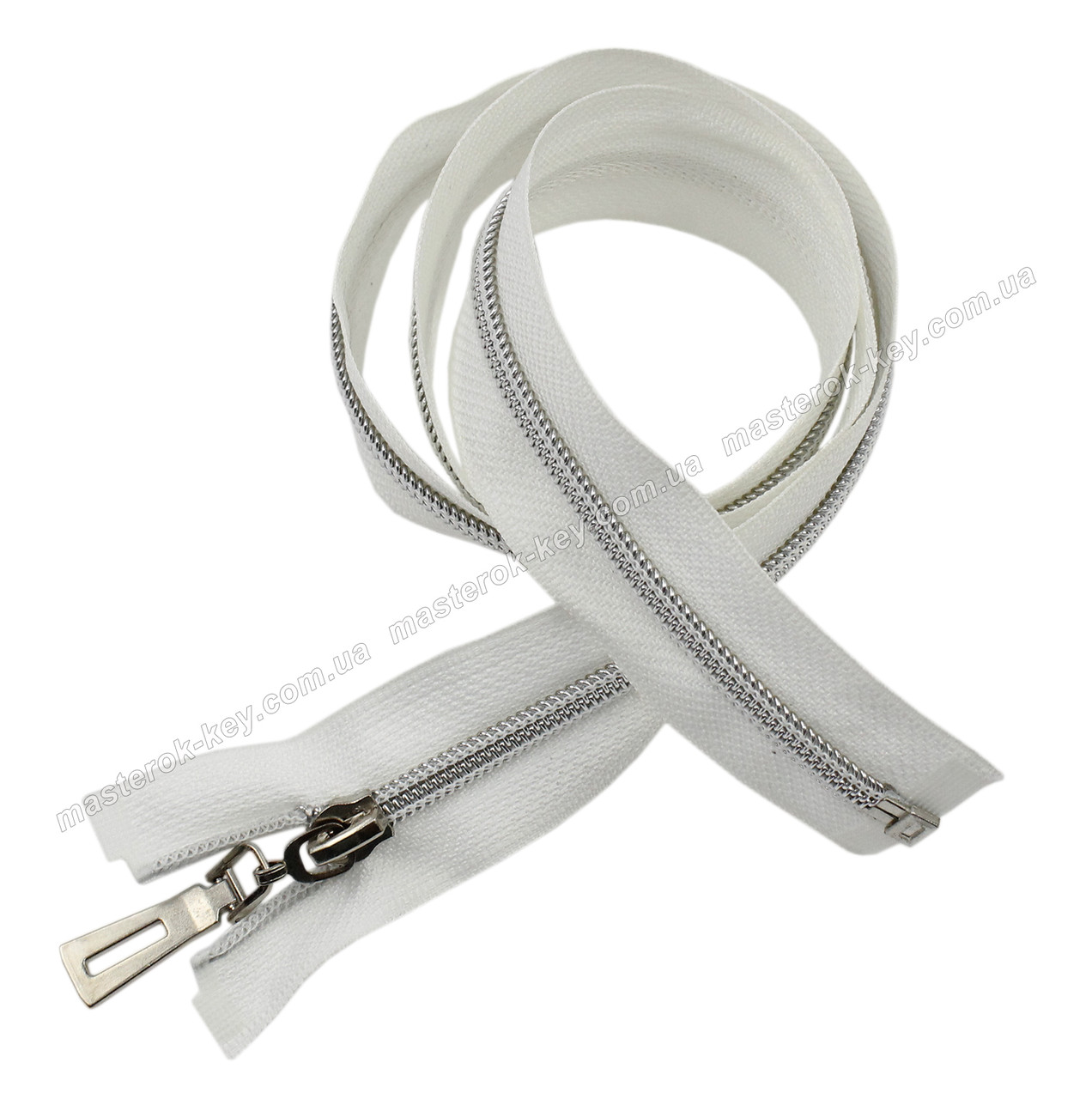 Блискавка спіральна під метал Тип 7 80 см Silver рознімна колір Білий зубець нікель, фото 1