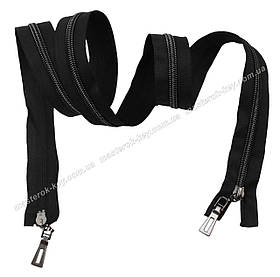 Блискавка спіральна під метал Тип 7 110 см Silver двостороння колір Чорний зубці темний-нікель