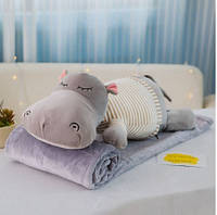 Іграшка подушка плед 3 в 1 Бегемот Сірий 60 см