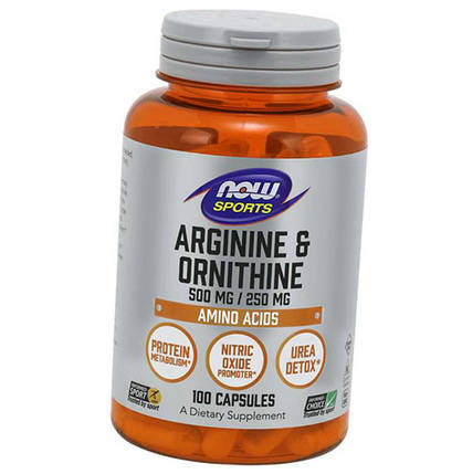 Амінокислоти Аргінін + Орнітин NOW Arginine Ornithine 100 капсул, фото 3