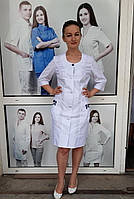 Медицинский халат женский белого цвета больших размеров, р.60,62,64, белый медицинский халат на пуговицах.