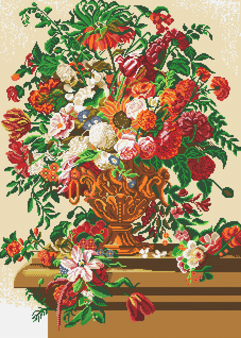 Квітковий натюрморт (бежевий фон) Схема повної вишивки бісером, фото 1