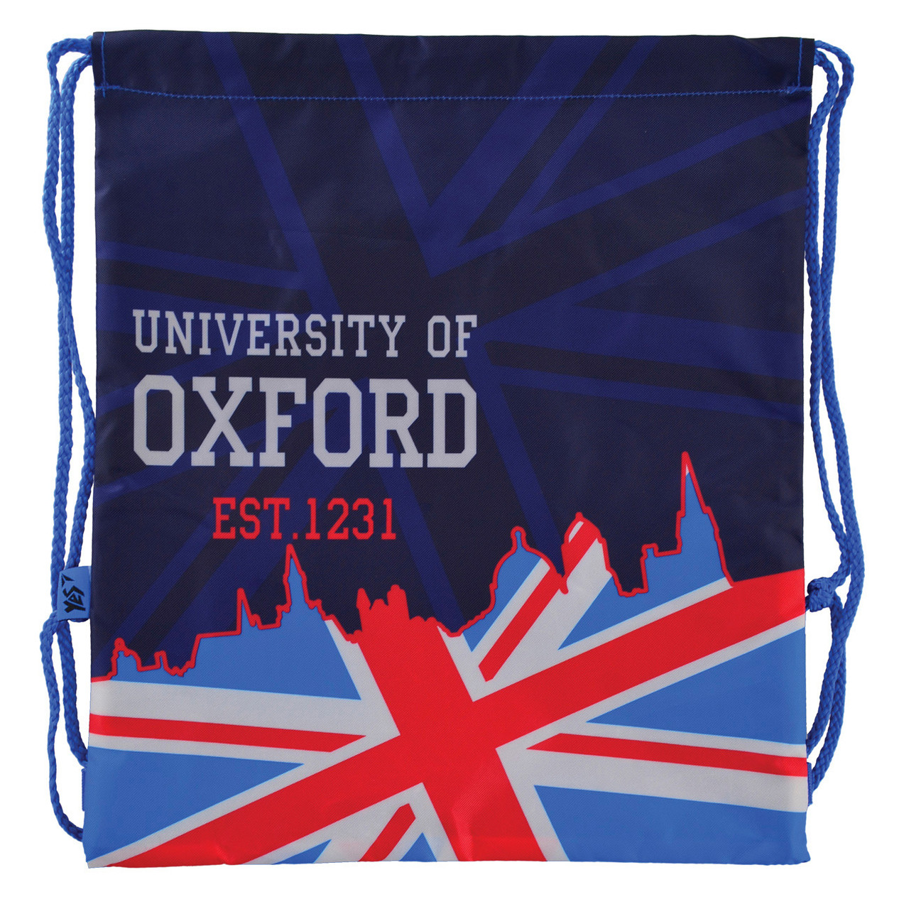 Детская сумка мешок для сменной обуви в школу с карманом на молнии YES Oxford 40х35см Синяя (556259)(5056137136216)