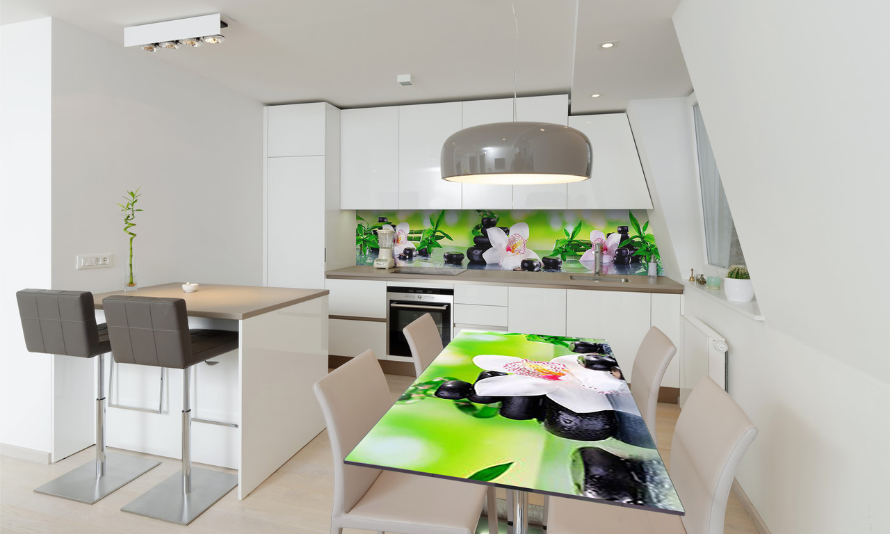 Наліпка на стіл Zatarga «Орхідея і бамбук » 650х1200 мм салатовий для будинків, квартир, столів, кофеєнь,