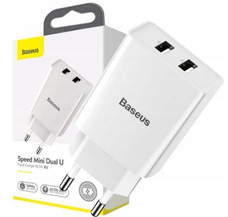 Мережевий зарядний пристрій Baseus Speed Mini Dual U Travel Charger 10.5 W 2 USB 2 A White