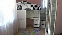 Кровать машина чердак машинка Леди Мерс с комодом-лестницей, + стол и шкаф для девочки