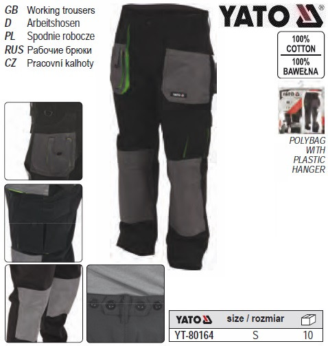 Штани рабочие YATO размер S 100% хлопок YT-80164