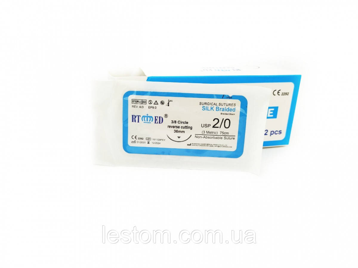 Шовк RT-med USP 2/0 (EP 3) зі звор. ріж. голкою 36мм 3/8 кола