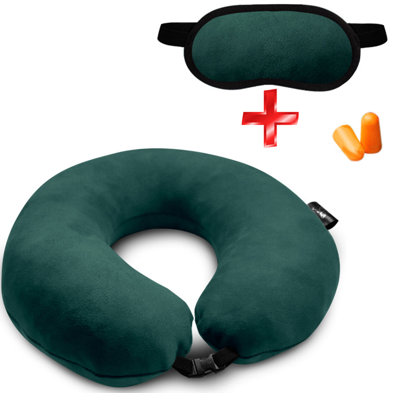 Подушка Coverbag для подорожей зелена. маска для сну