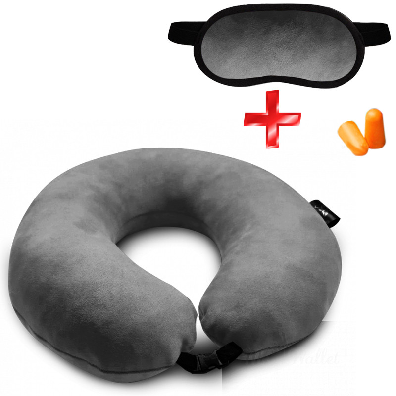 Подушка Coverbag для подорожей сіра. маска для сну, фото 1