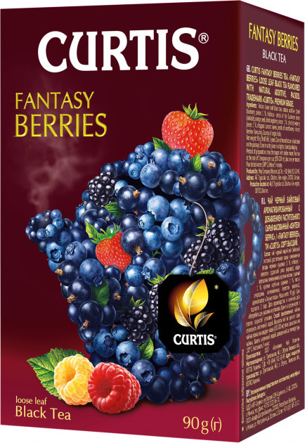 Curtis чай чорний з ягодами чорниці, малини, полуниці та м'ятою Fantasy Berries листовий 90 грамів, фото 1