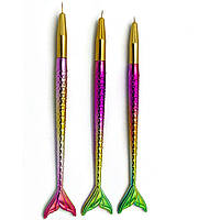 Кисті лайнери набір Global Fashion для малювання 3 шт з красивою ручкою