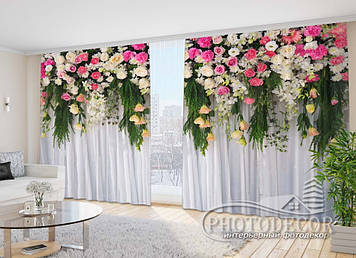 Фото Штори "Ламбрекени з троянд" 2,7м*2,9м (2 полотна по 1,45м), тасьма