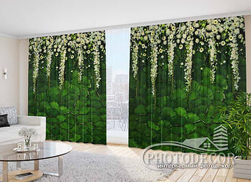 Фото Штори "Квіткові ламбрекени з листям" 2,7м*2,9м (2 полотна по 1,45м), тасьма