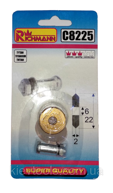 Ролик ріжучий для плиткоріза 22 х 6 х 2 мм з титановим покриттям Richmann Польша
