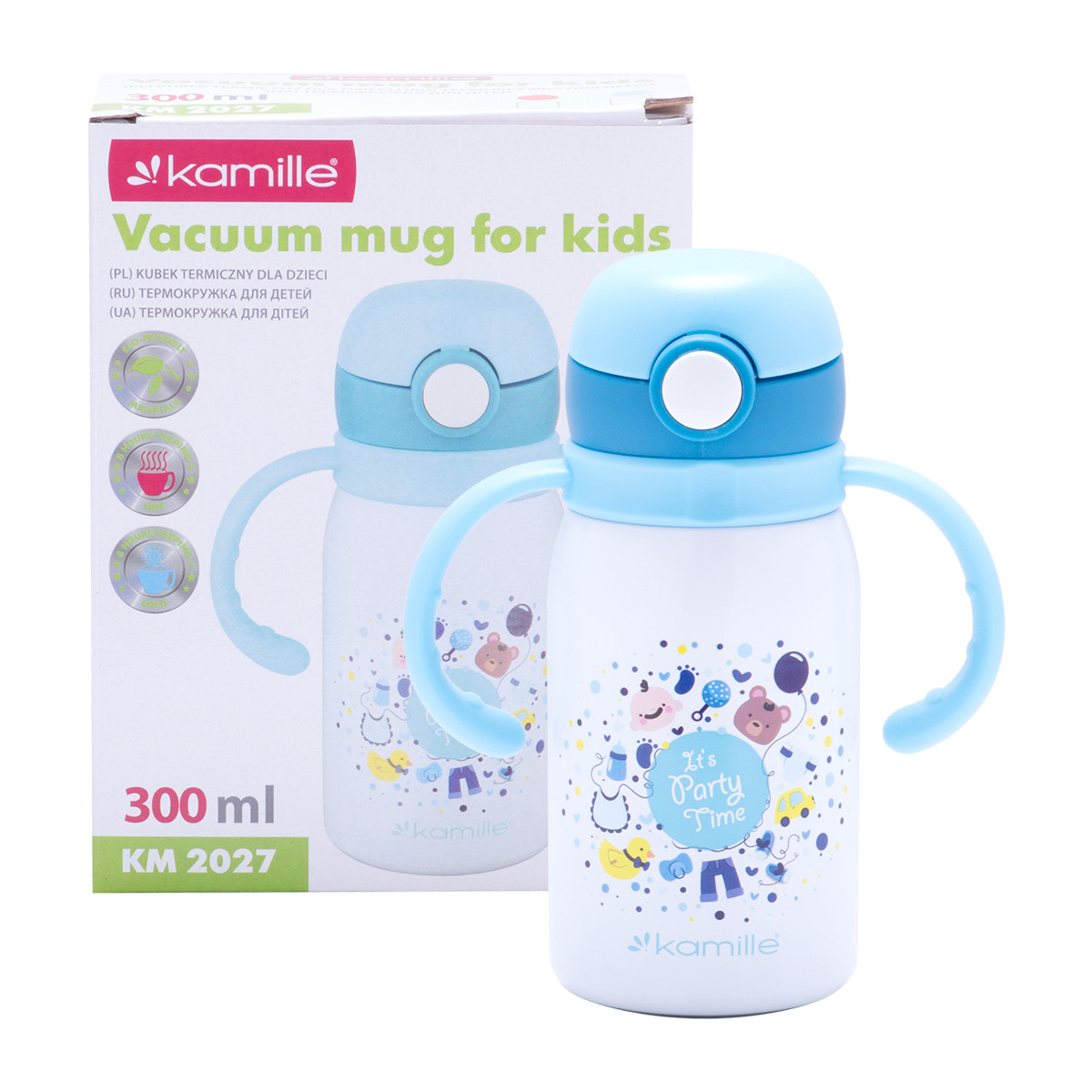 Термобутылка дитяча Kamille Блакитна 300мл з нержавіючої сталі KM-2027, фото 1