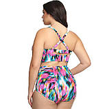 Роздільний яскравий купальник з високою талією великих розмірів XL, фото 2